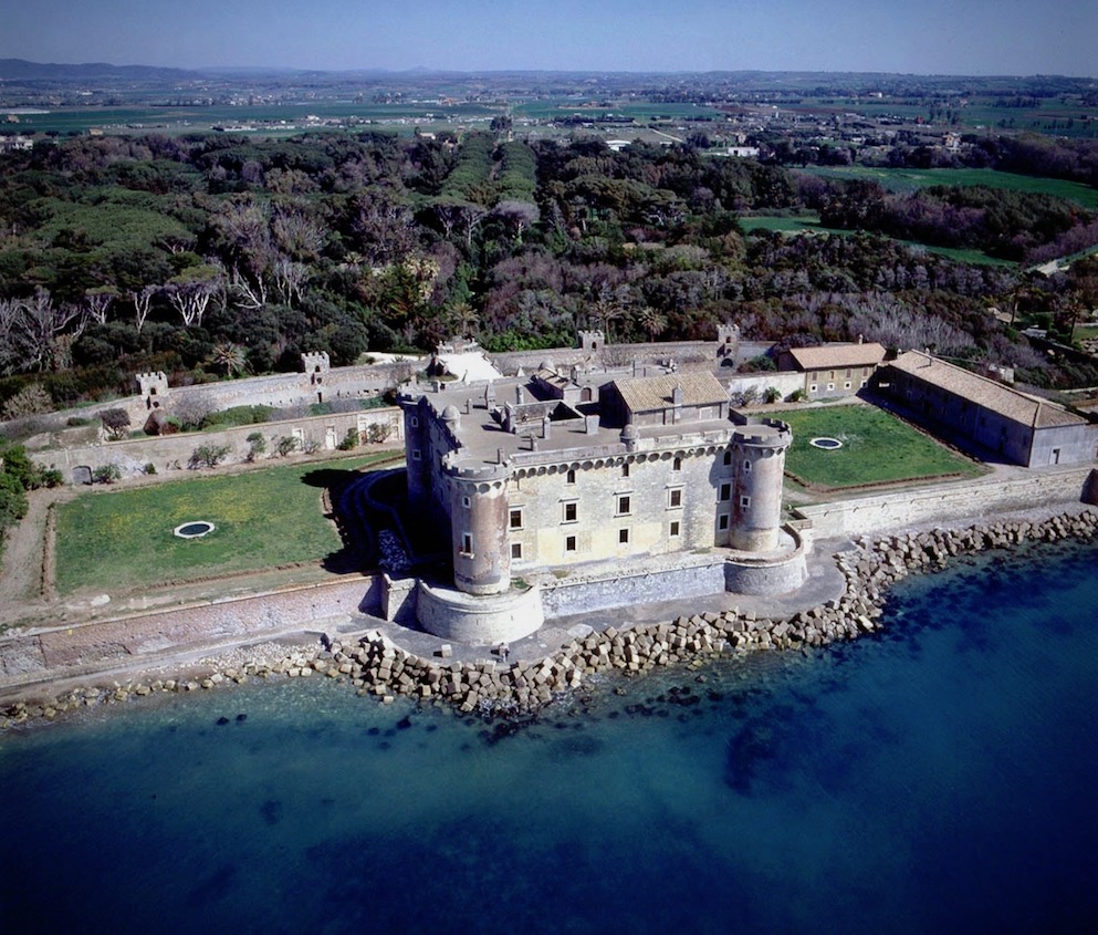 Sunning aerial view of a fairy tale castle for weddings near Rome, located by the thyrrenean coast