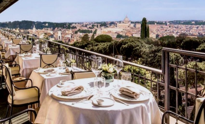 An elegant restaurant for weddings in rome , attentive service , and utterly views over the city