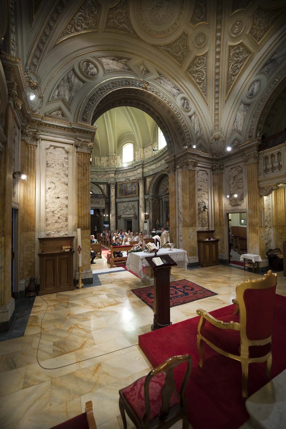 Catholic ceremony in Rome with view from the church altar