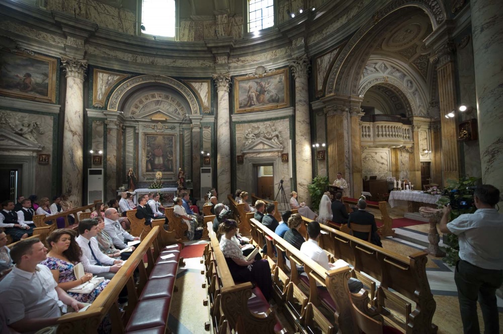 Wedding ceremony in a Catholic church in Rome