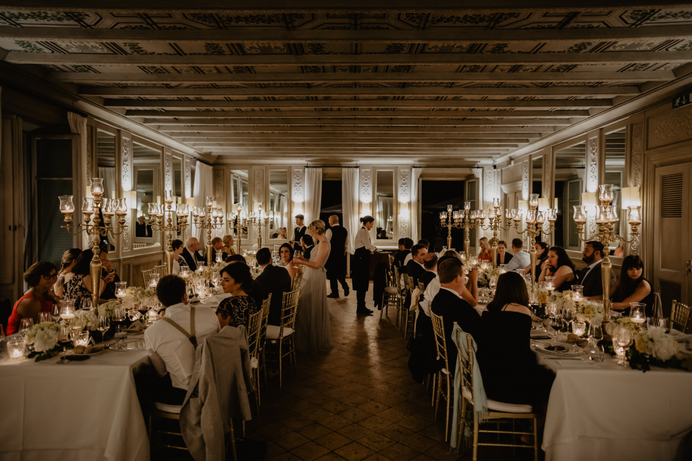 Wedding dinner in the ballroom in the Venue Wedding Rome