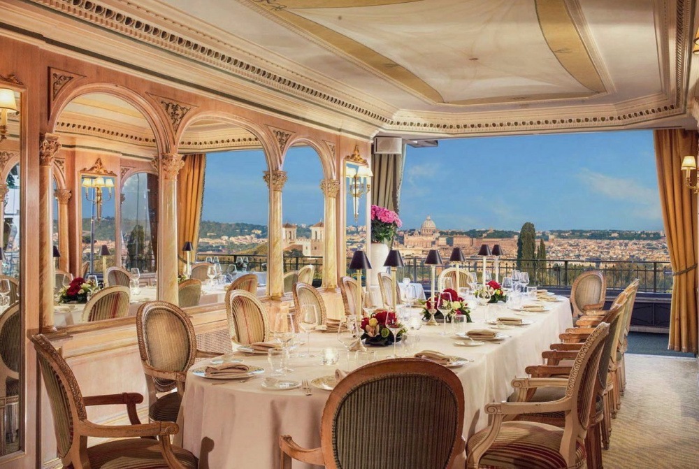 elegant private room for weddings sumptuous pale gold decor with terraceoverlooking magical rome