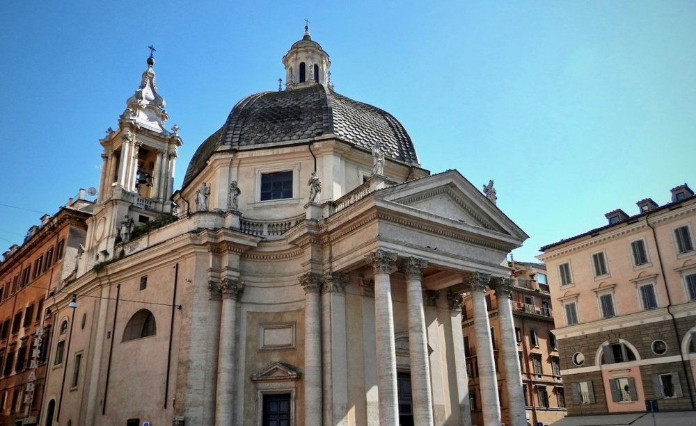 view of the church from the square with the amazing dome and imponent facacde in neoclassical style