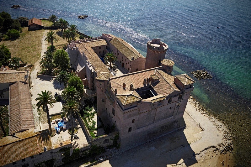 a view from the top of the romantic wedding castele by the coast near Rome