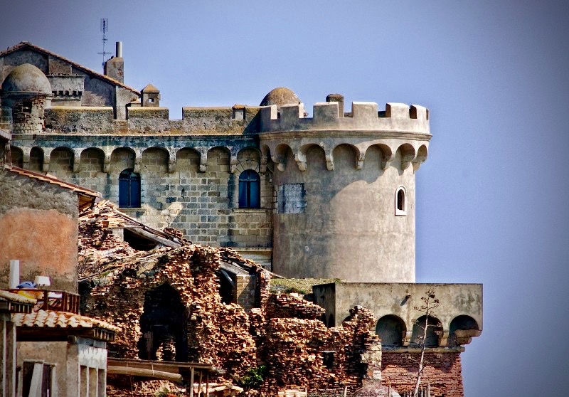 a detail of the historical defence tower of the medieval castle for weddings in Rome