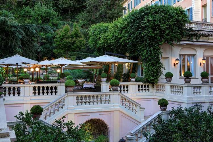 View of the terrace in Rome in a luxury hotel