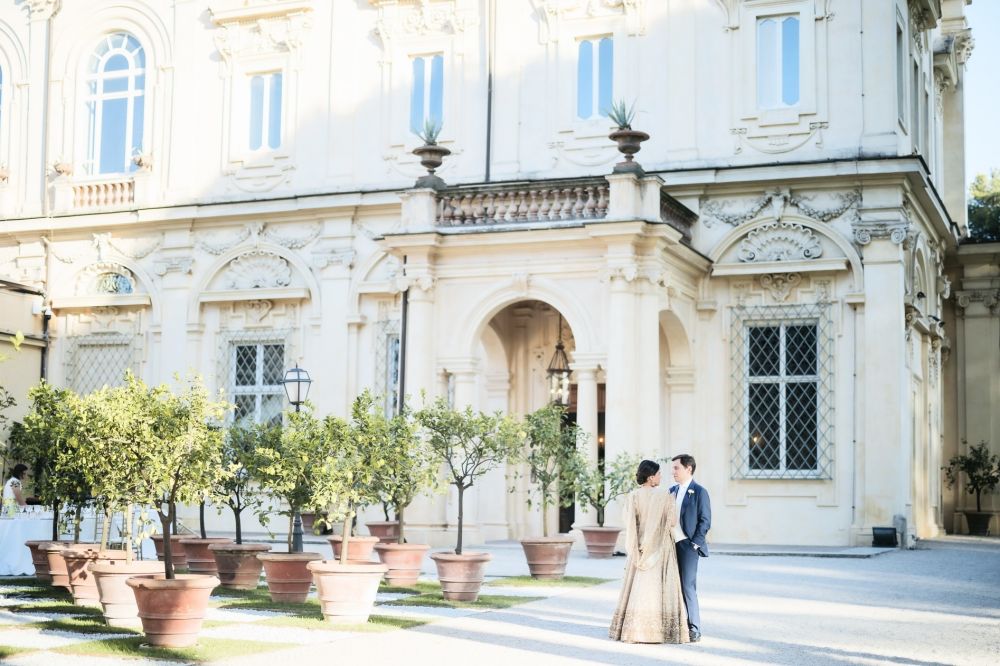 indian bride and groom at the wedding villa in Rome