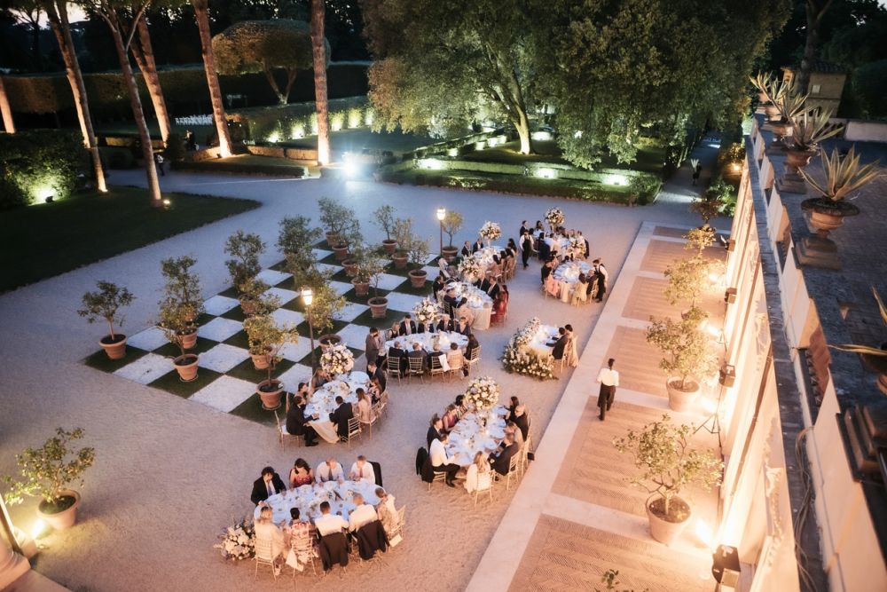 Night view of wedding villa in Rome