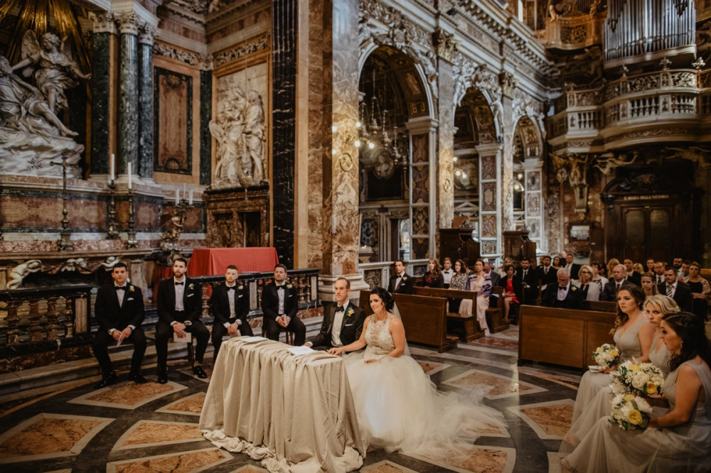 Catholic wedding in Rome with bridal party