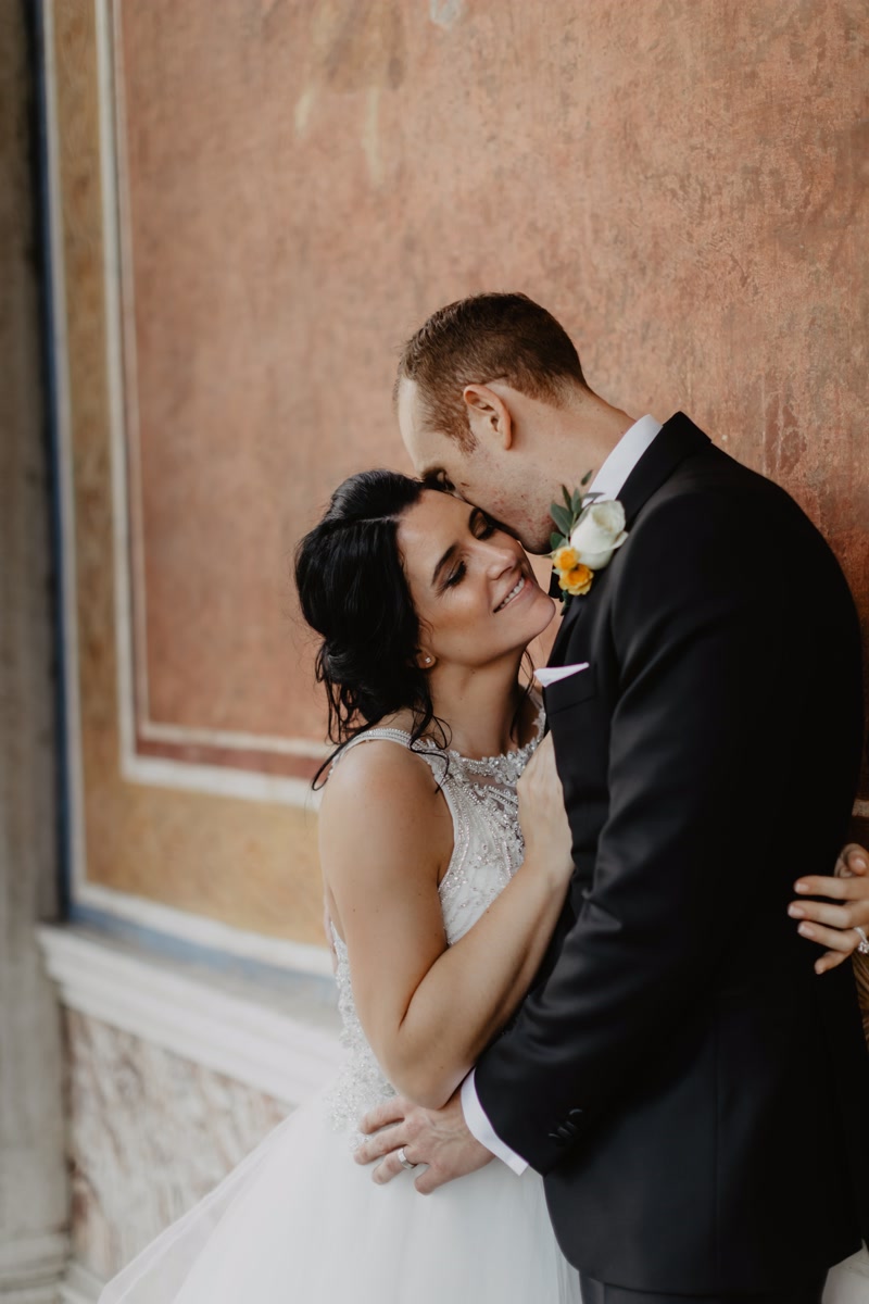 Romantic portrait of bride and groom