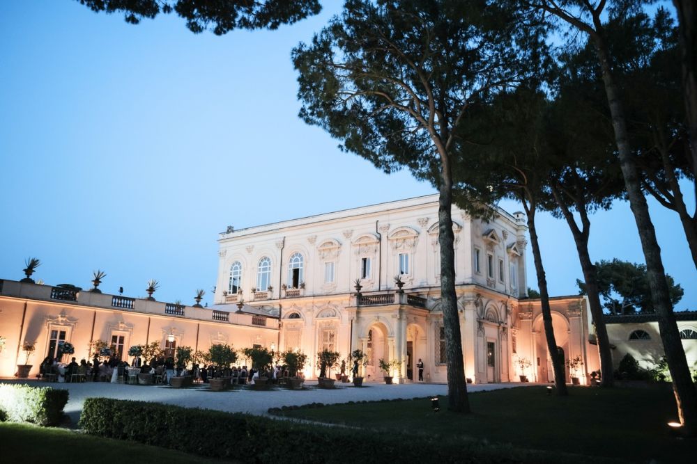 Sunset view of wedding villa in Rome