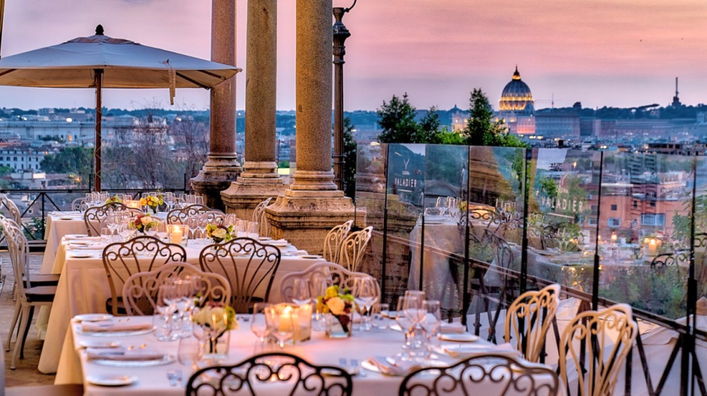 Terrace with view over Rome at the sunset unique Location for weddings