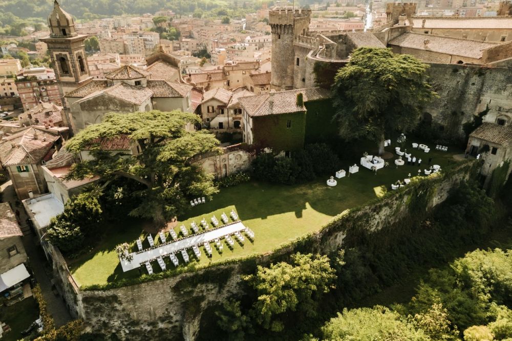 View of ceremony and cockail at wedding castle in Rome