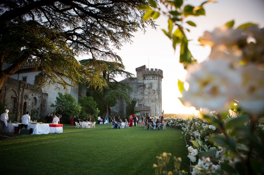 Blooming garden of a castle for ceremonies and receptions